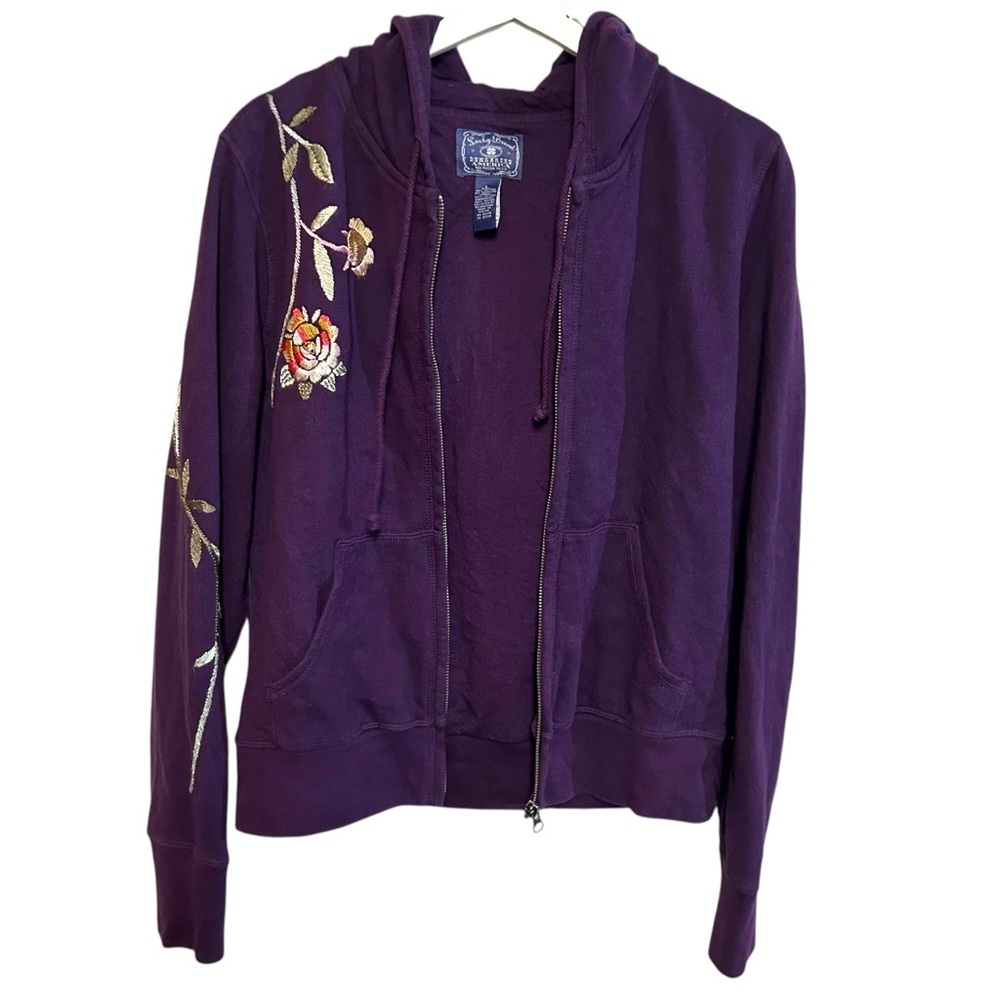 Y2K Lucky brand L zip up hoodie floral embroidered sweatshirt boho hippie 00s - Picture 9 of 16